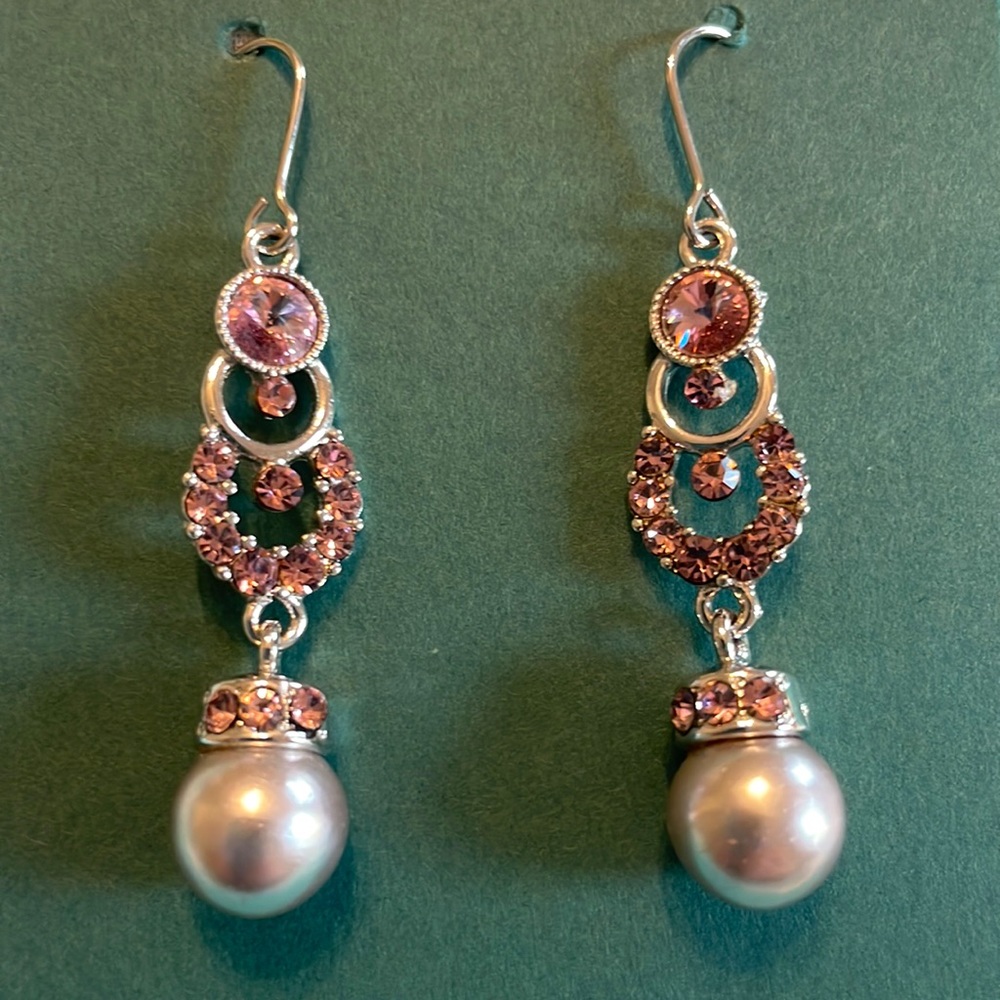 Lavender Crystal and Pearl Drop Earrings